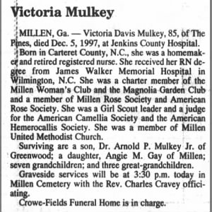 Obituary for Victoria Davis Mulkey